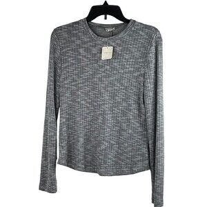 Free People Long Sleeve Henley Women Top Crew Neck Gray Lightweight Large